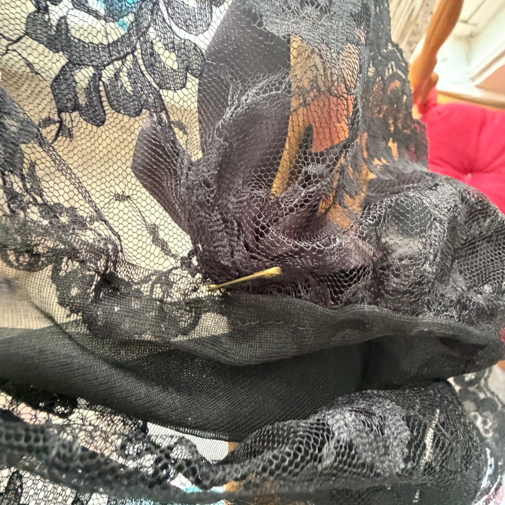 Vintage Perfectform Black Sheer Nylon Peignoir Robe XL Lace Bell Sleeve USA - Picture 10 of 10